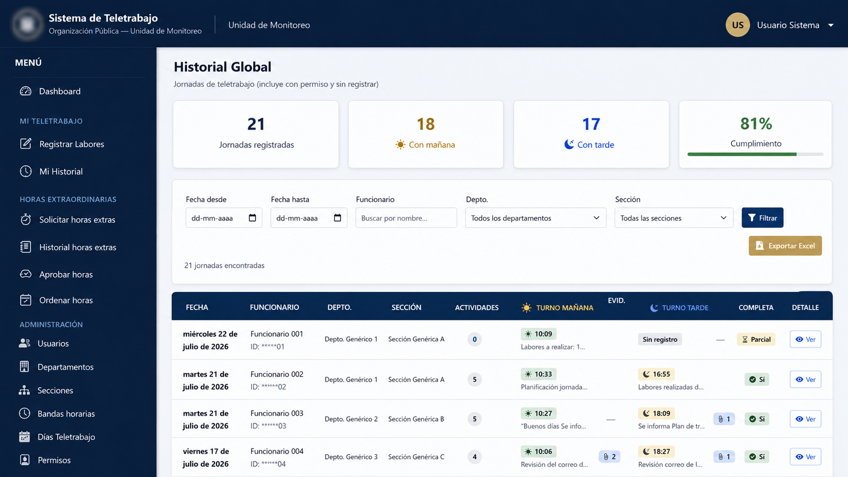 Vista previa de Plataforma Centralizada de Gestión de Teletrabajo y Trazabilidad Operativa para Entidad Pública